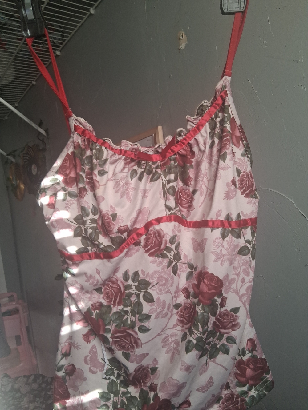 Floral Roses Cami Top with Red Trim